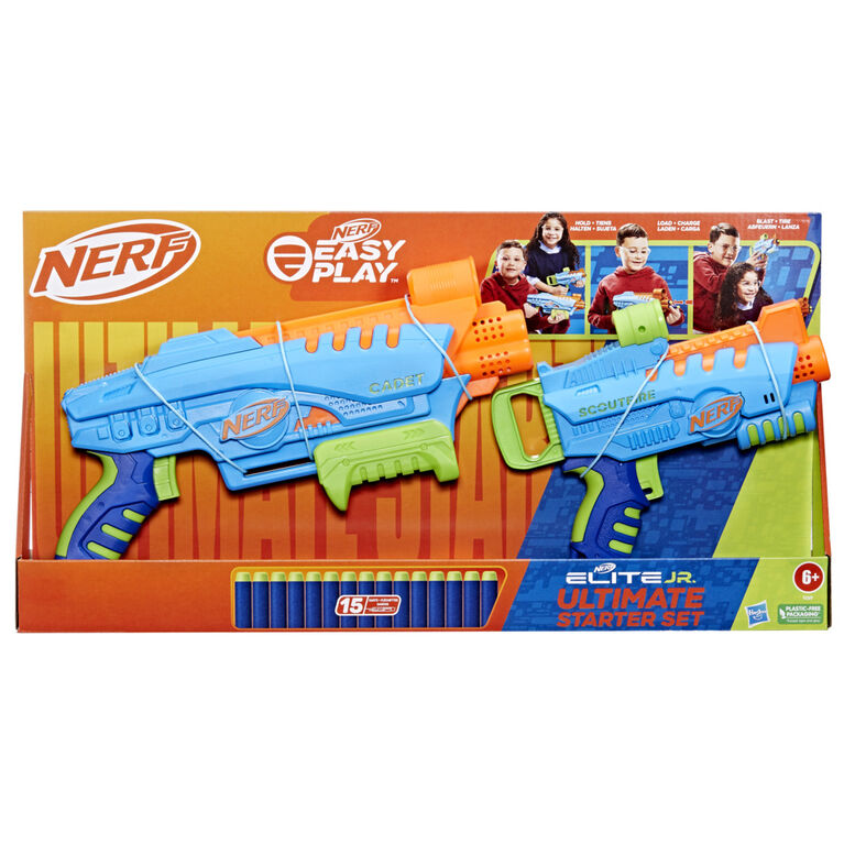 Nerf Elite Junior Ultimate Starter Set, 2 Easy Play Blasters, 15 Nerf Elite Darts