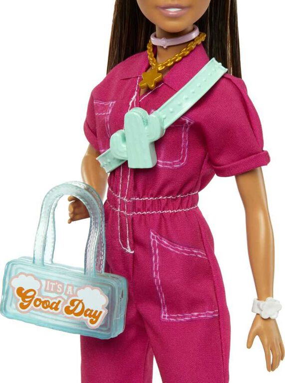 Barbie Doll in Trendy Pink Jumpsuit with Accessories and Pet Puppy