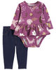 Carter's Two Piece Peplum Bodysuit And Pant Set Purple 3M
