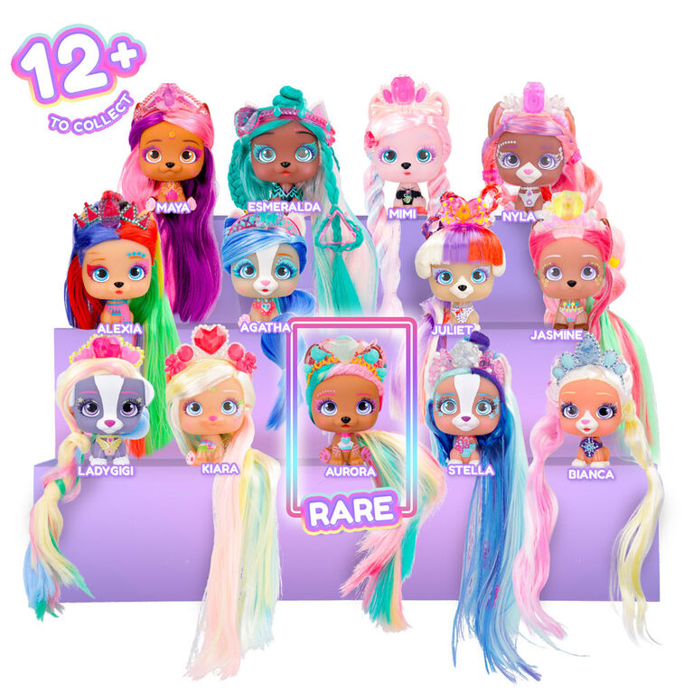 VIP Pets - Série Glam Gems - Comprend 1 poupée VIP Pets, 9 surprises, 6 accessoires pour la coiffure | Filles et garçons et à partir de 3 ans