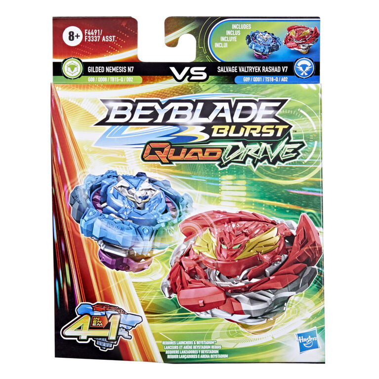 Beyblade Burst QuadDrive Salvage Valtryek Rashad V7 and Gilded Nemesis N7 Spinning Top Dual Pack