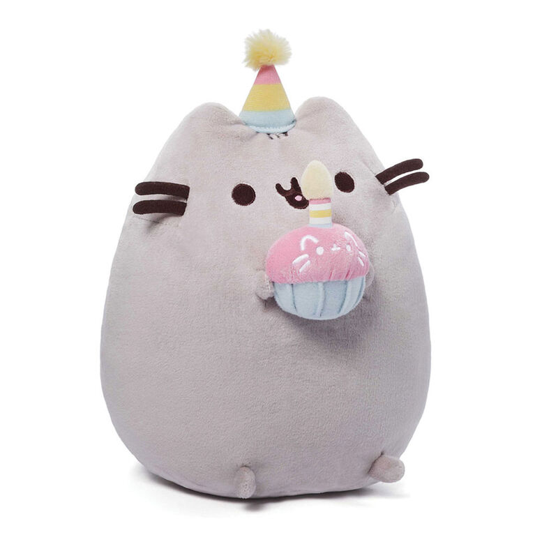 GUND, Peluche Pusheen gourmande avec cupcake d'anniversaire, grise, 26,7 cm