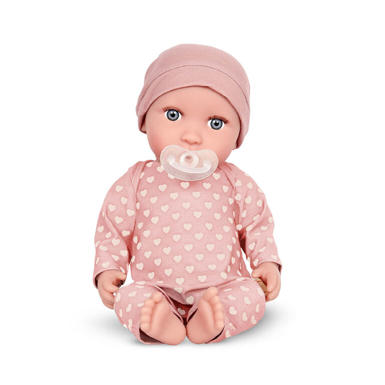 Babi Baby Doll - Gray-Blue Eyes and Pink Hat 14-inch Baby Doll with Pink  PJs