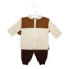 Baby Mode 3 Piece French Terry Jogger Set: Brown Stripe 6-9M