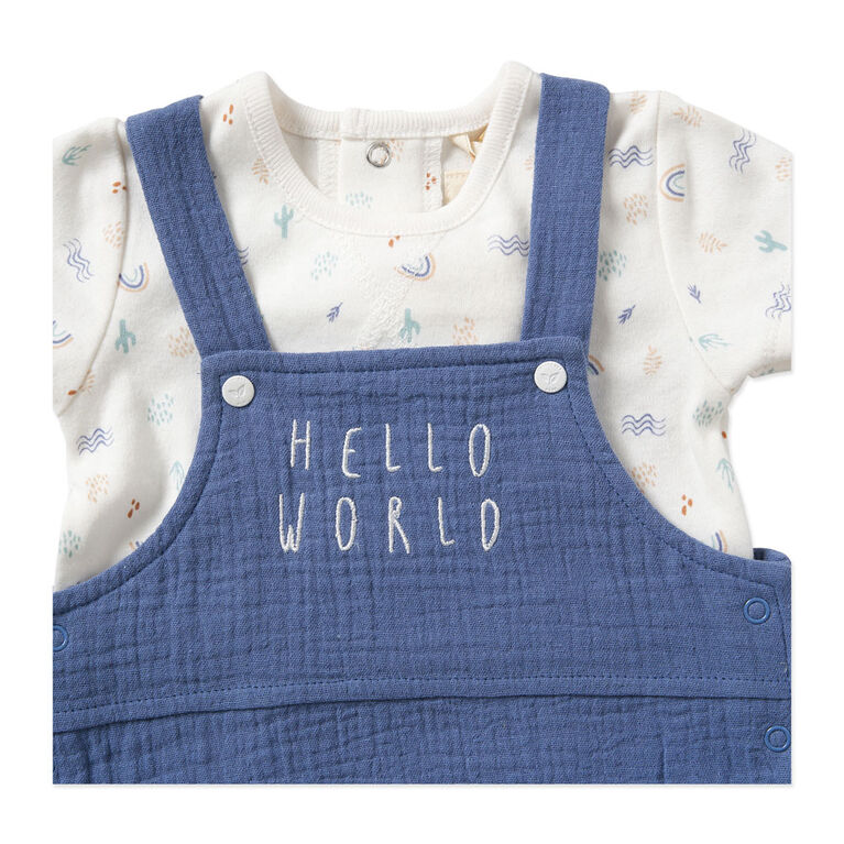 Home Grown Baby 3 Piece Dungaree Set : Blue 