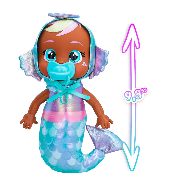 Cry Babies Tiny Cuddles Mermaids Kaia - 9" Baby Doll | Metallic Pajamas with Mermaid Tail