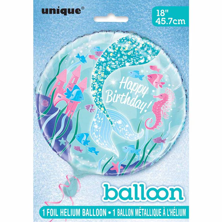 Ballon aluminium rond, 18 " - Mermaid - Édition anglaise