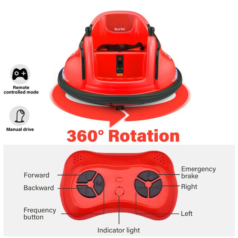 Voltz Toys Round Bumper 360 Rotation with Remote, Red