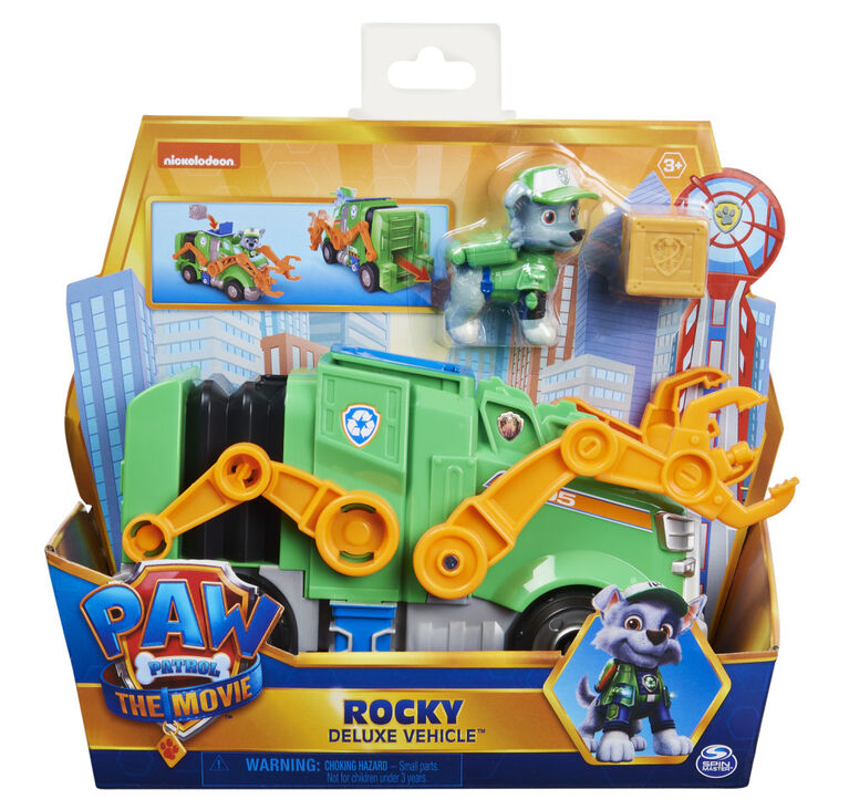 PAW Patrol, Rocky's Deluxe Movie Transforming Toy Car with Collectible Action Figure