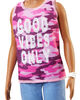 Barbie Fashionistas Doll 128 with Short Curly Brunette Hair Wearing "Good Vibes Only" Camo Tank, Shorts and Accessories