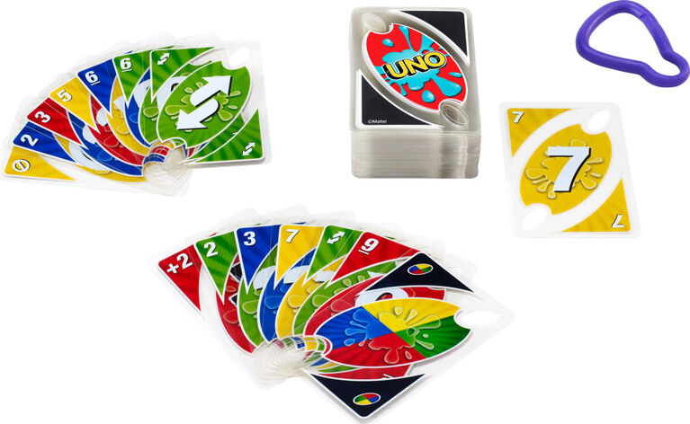 Jeu de cartes UNO Splash portatif avec cartes en plastique imperméables et agrafe