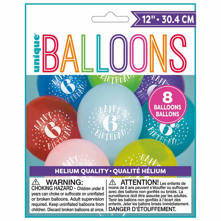 8 Balloons 12 Po - "Happy 6th Birthday" - Édition anglaise