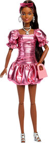 Barbie Deluxe Style Fashion Doll #6 in Metallic Coral Dress with Bubble Hem and Silvery Accessories