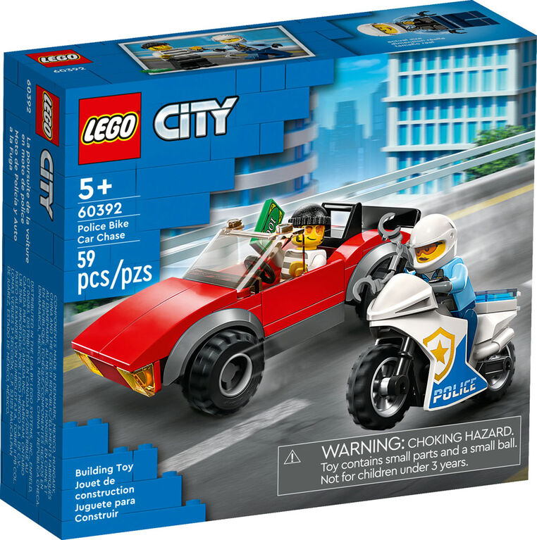 LEGO City La poursuite de la voiture en moto de police 60392 Ensemble de jeu de construction (59 pièces)