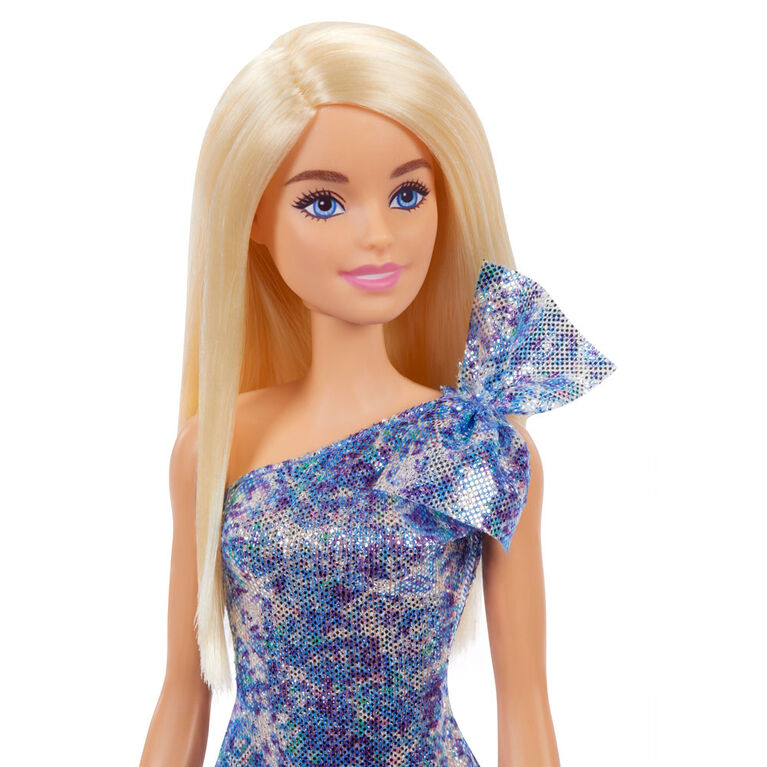 Barbie Doll, Wearing Shimmery Blue Dress, Silvery Shoes & Silvery Bracelet