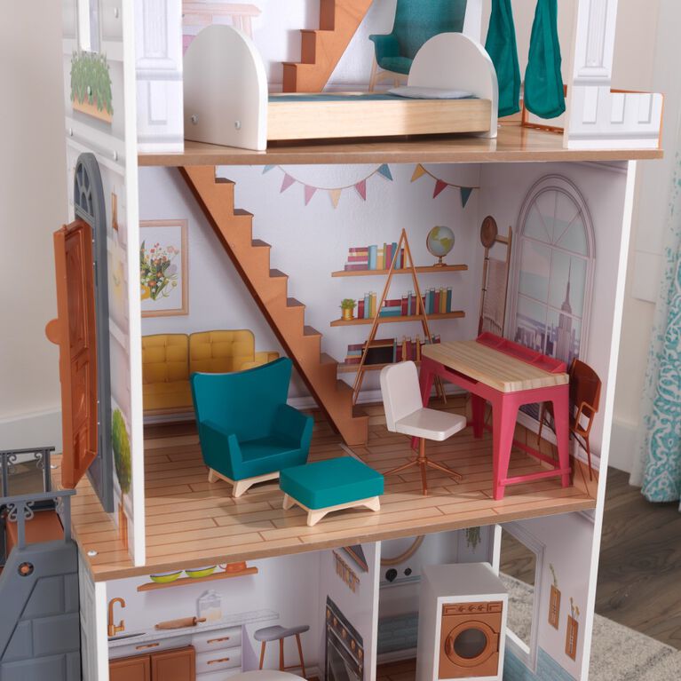 KidKraft Maison de poupées en bois Rowan avec terrasse et 13 accessoires