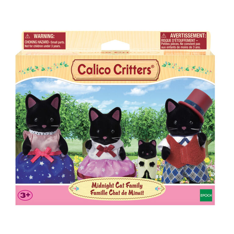 Calico Critters Midnight Cat Family, lot de 4 figurines de poupée à collectionner