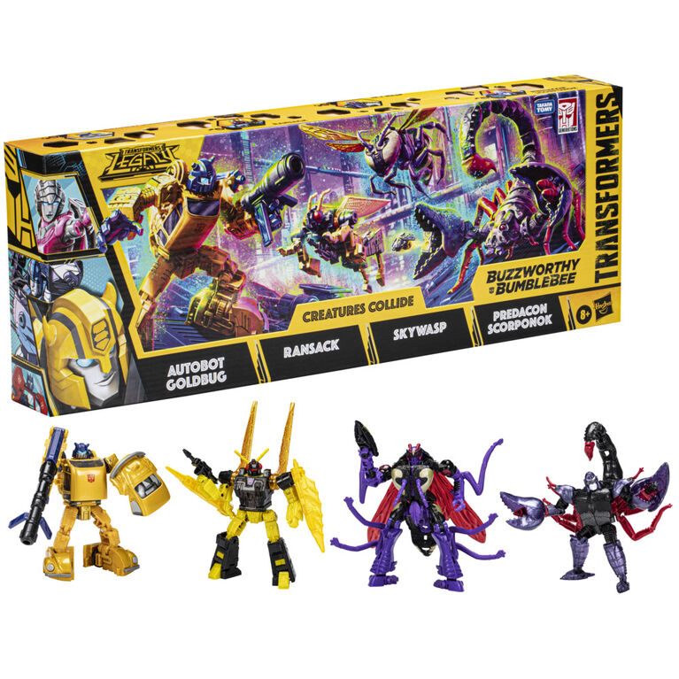 Transformers Toys Buzzworthy Bumblebee Autobot Goldbug, Ransack, Skywasp, and Predacon Scorponok Creatures Collide Multipack - R Exclusive