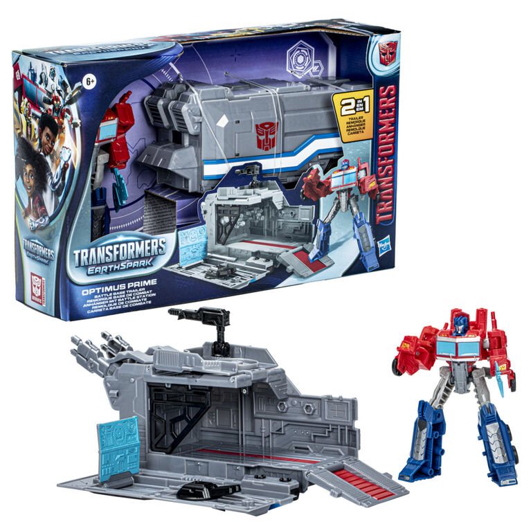 Transformers EarthSpark, coffret Optimus Prime Remorque base de combat - Notre exclusivité