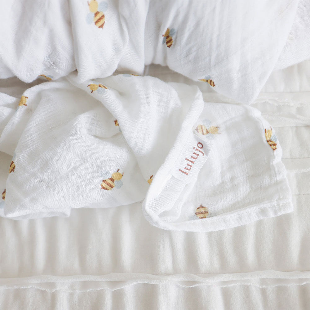 Lulujo - Cotton Muslin Swaddles 2 Pack - Bees + Blue Dots