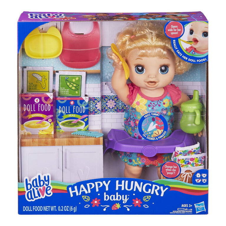 Baby Alive, poupée Bébé adore manger, plus de 50 sons et phrases, mange et fait caca, boit et fait pipi