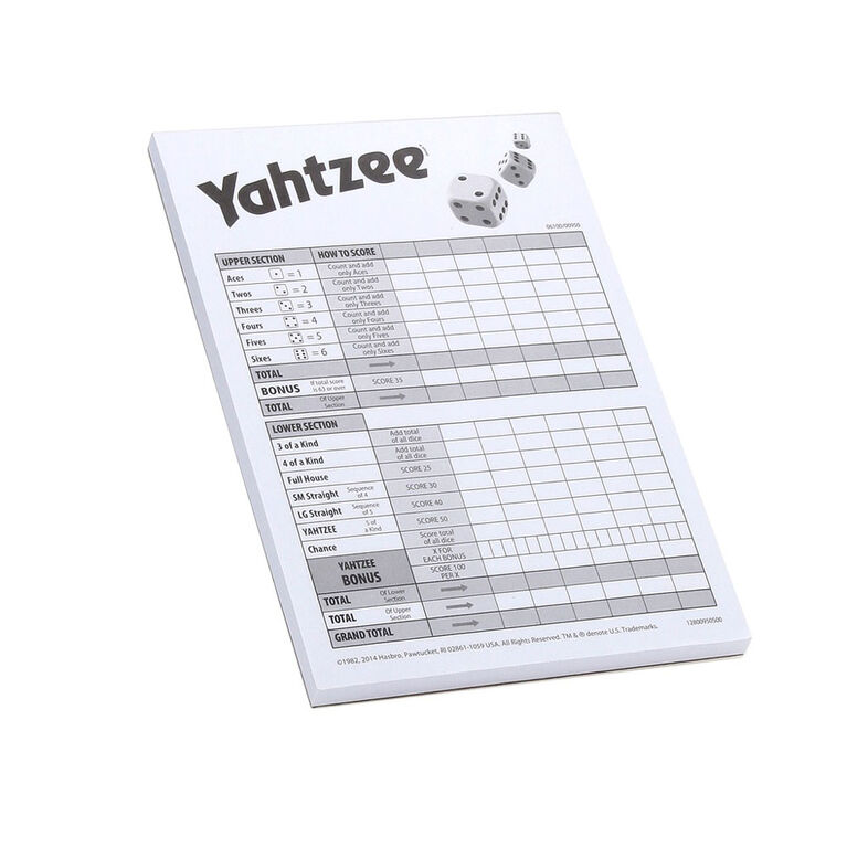 Hasbro Gaming - Yahtzee - Cartes de scores - les motifs peuvent varier