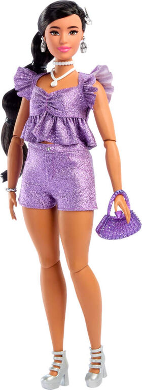 Barbie Deluxe Style Fashion Doll #8 in Metallic Purple Top and Sparkly Shorts with Accessories