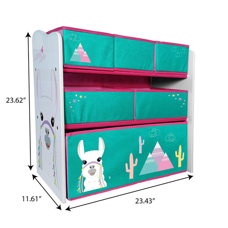 Lama - Orgaiseur de Jouets/Bibliotheque avec 6 Bacs en Tissu