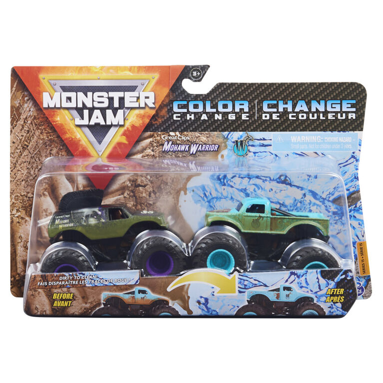 Monster Jam, Official Mohawk Warrior vs. W Color-Changing Die-Cast Monster Trucks, 1:64 Scale