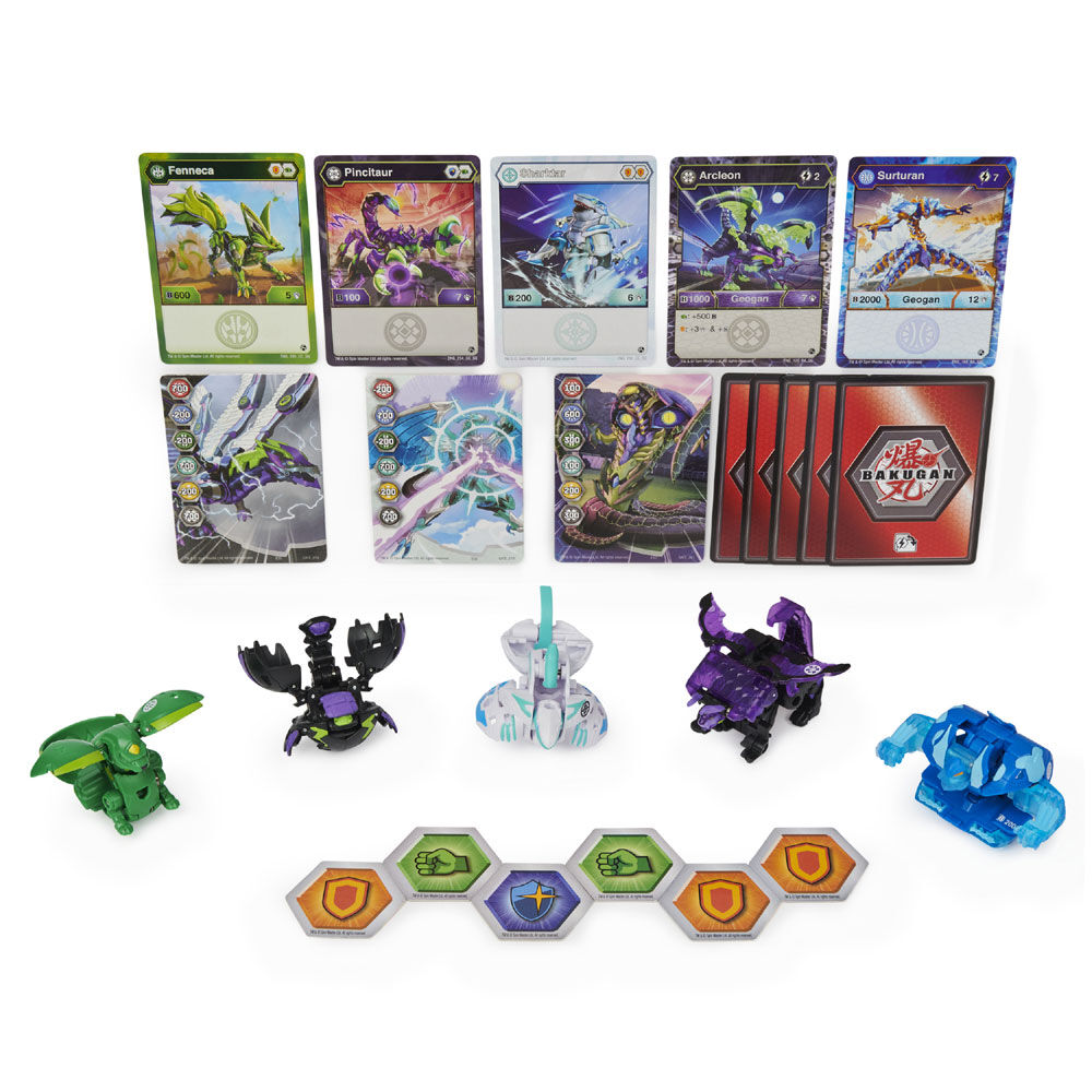 Bakugan Geogan Brawler 5-Pack, Exclusive Arcleon and Surturan Geogan and 3 Bakugan Collectible Action Figures