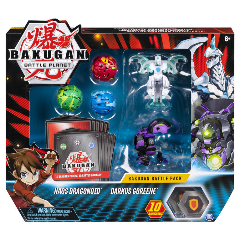 Bakugan, Battle Pack 5 personnages, Haos Dragonoid et Darkus Goreene, Cartes à collectionner et créatures transformables
