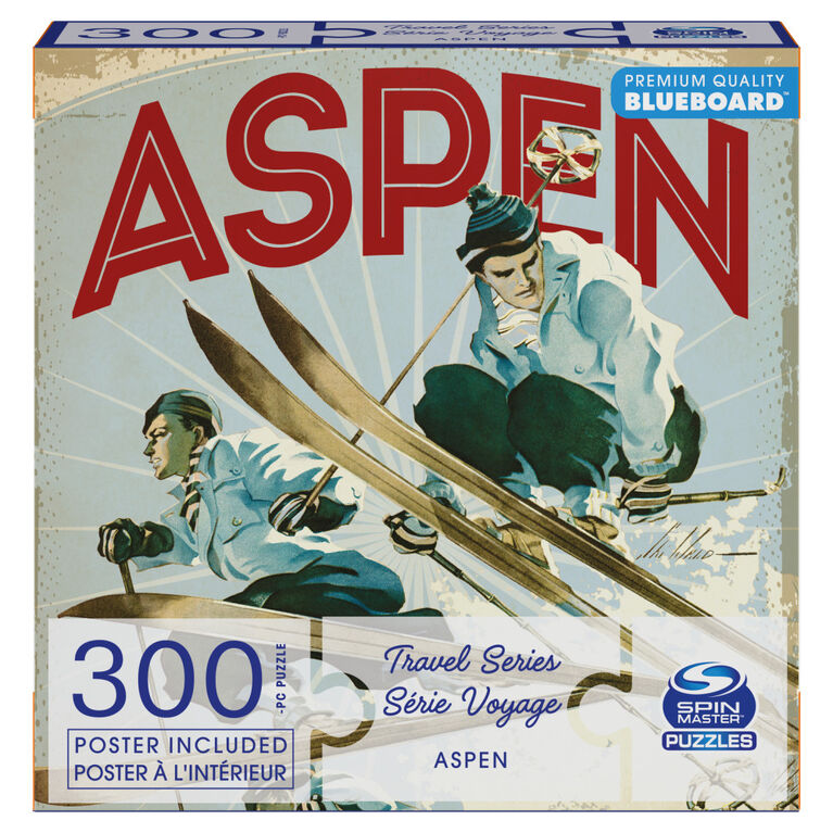 Spin Master Puzzles, Aspen Colorado 300-Piece Jigsaw Blueboard Puzzle Snow Skiing Travel Series with Poster