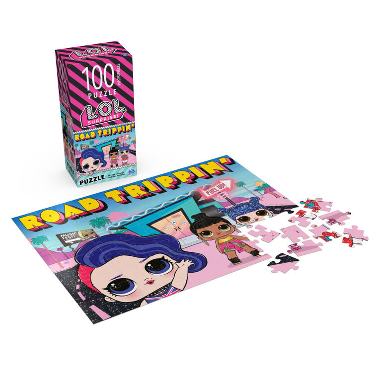 L.O.L. Surprise! 100-Piece Jigsaw Puzzle Fashionable Dolls Road Trippin' Colorful Artwork in Easy Storage Tower