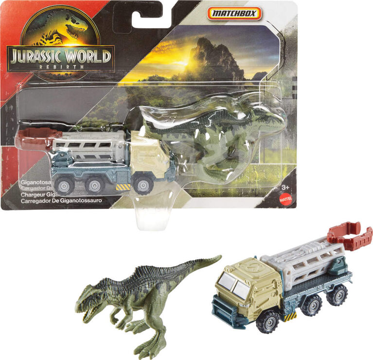 Matchbox Jurassic World Dino Transporter, Toy Car or Truck & 1-2 Mini Dinosaurs (Styles May Vary)
