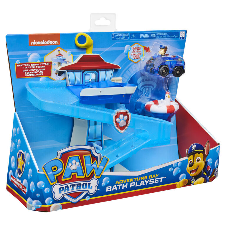 Paw Patrol, Bath Playset, La Grande Vallée avec véhicule Chase qui s'illumine