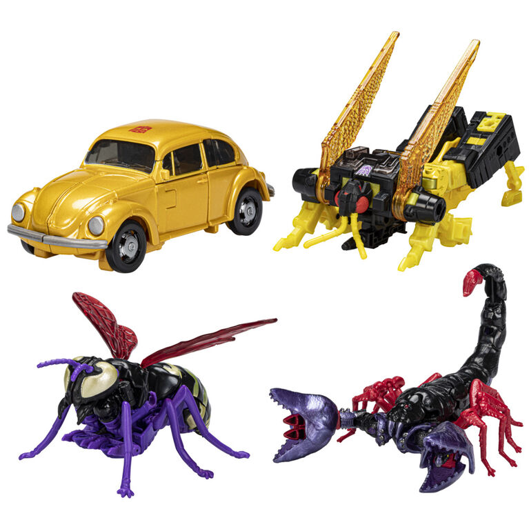 Transformers Toys Buzzworthy Bumblebee Autobot Goldbug, Ransack, Skywasp, and Predacon Scorponok Creatures Collide Multipack - R Exclusive