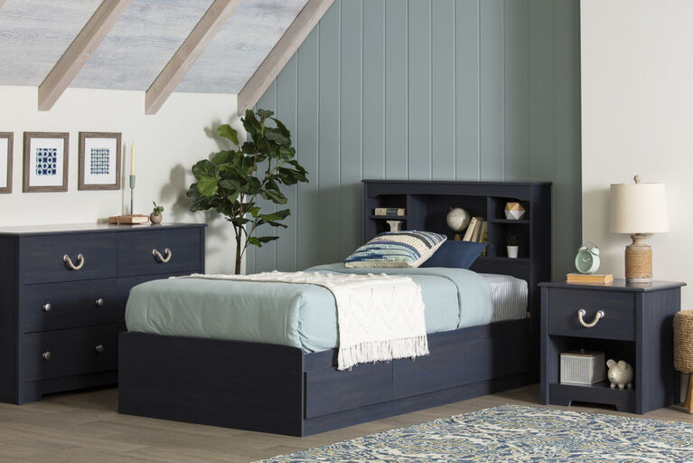 Aviron Twin Bookcase Headboard Blueberry