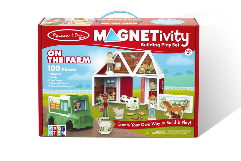 Melissa & Doug Magnetivity Magnetic Tiles Building Play Set - À la ferme avec véhicule tracteur