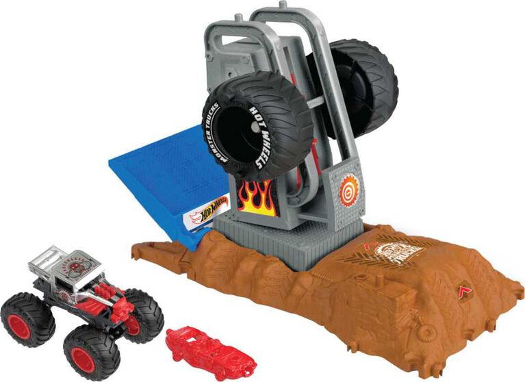 Hot Wheels Monster Trucks Arena Smashers Bone Shaker Coffret Défi Presse à pneus