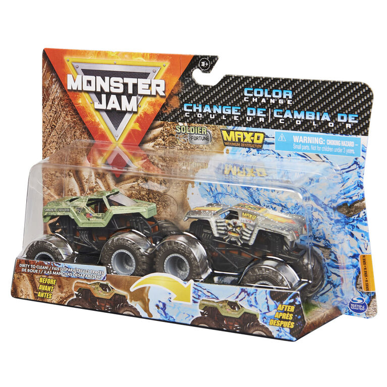 Monster Jam, Official Soldier Fortune vs. Max D Color-Changing Die-Cast Monster Trucks, 1:64 Scale