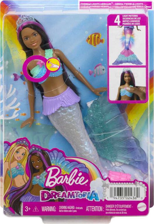 Mermaid Barbie Doll with Water-Activated Twinkle Light-Up Tail, Purple-Streaked Hair