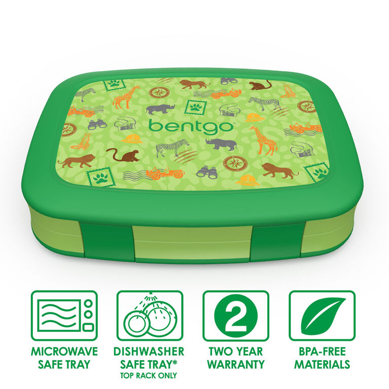 Bentgo Kids Prints Leak-Proof, 5-Compartment Bento-Style Kids Lunch Box - SAFARI