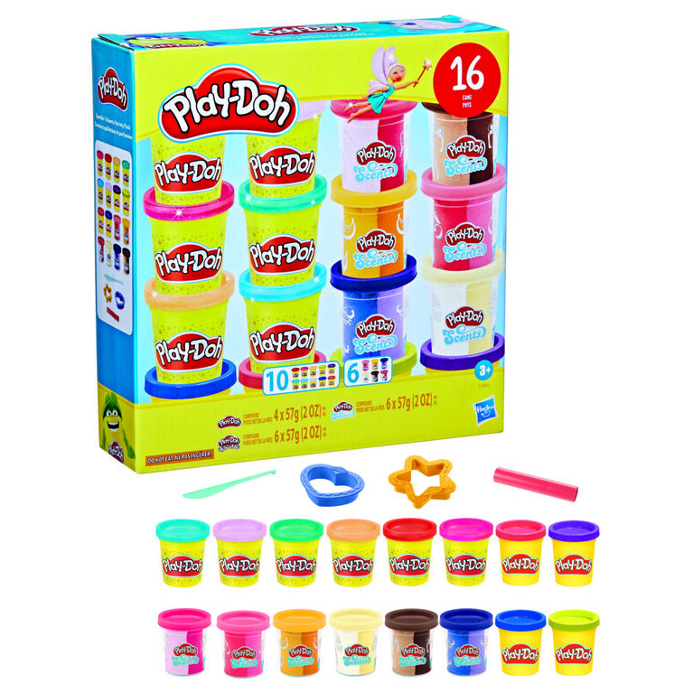 Play-Doh Sparkle and Scents Variety Pack of 16 Cans of Modeling Compound and 4 Tools, Non-Toxic