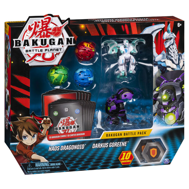 Bakugan, Battle Pack 5 personnages, Haos Dragonoid et Darkus Goreene, Cartes à collectionner et créatures transformables