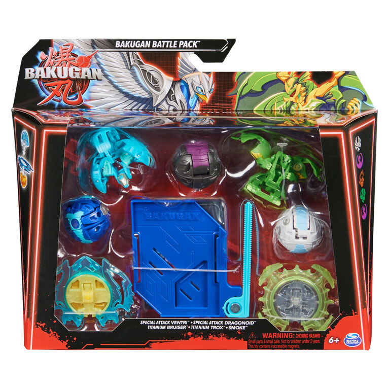 Bakugan Battle 5-Pack, Special Attack Ventri, Dragonoid, Bruiser, Trox, Smoke; Customizable, Spinning Action Figures