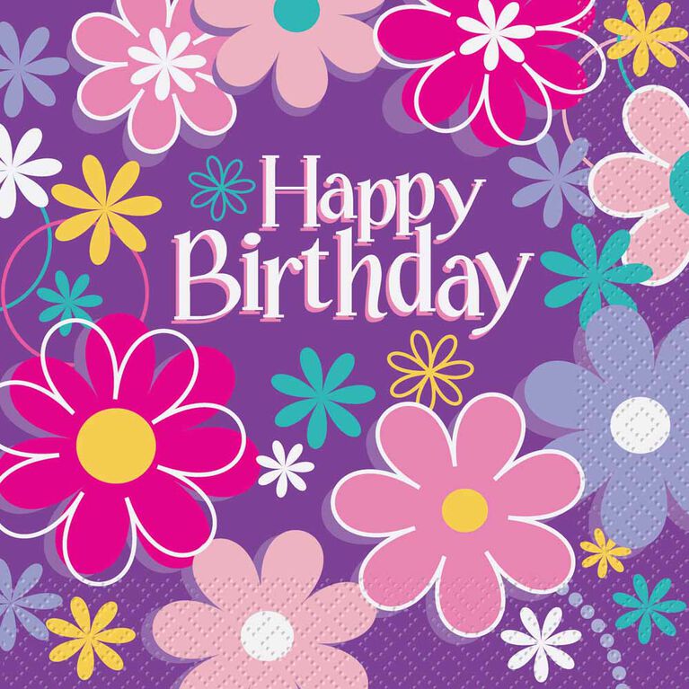 Birthday Blossoms Serviettes de Table, 16un - Édition anglaise