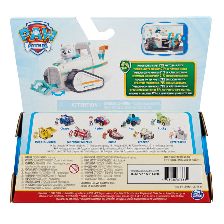 PAW Patrol, Everest Snow Plow, Véhicule avec figurine articulée à collectionner, jouets respectueux de la planète