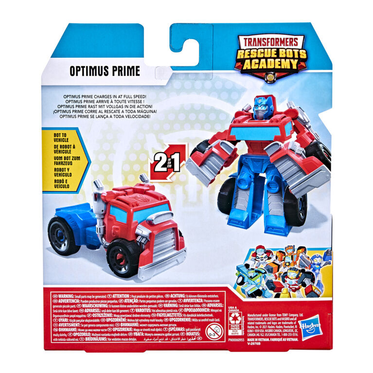 Jouet convertible Playskool Heroes Transformers Rescue Bots Academy, figurine Optimus Prime de 11 cm