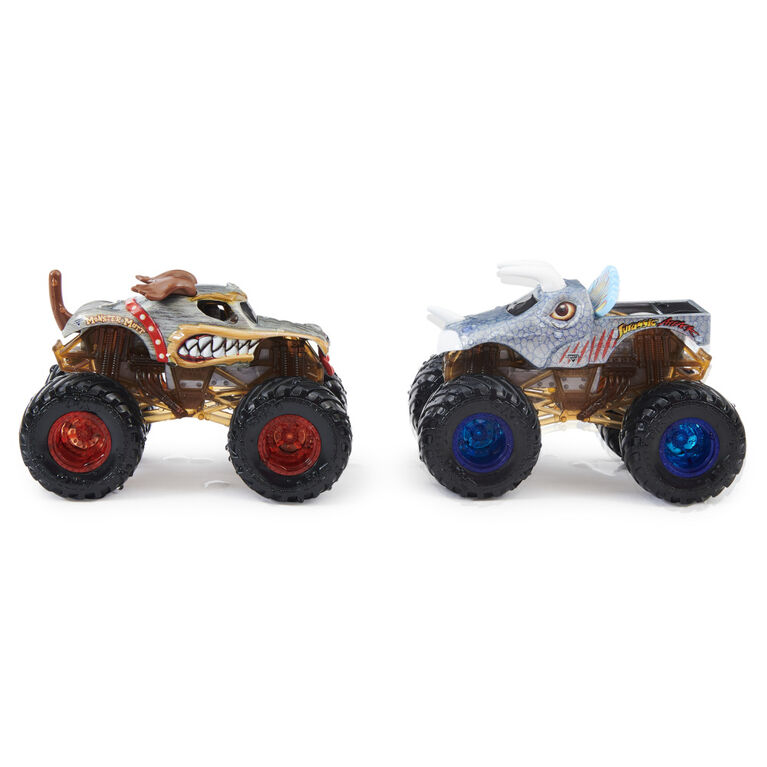 Monster Jam, Official Monster Mutt Vs. Jurassic Attack Color-Changing Die-Cast Monster Trucks, 1:64 Scale