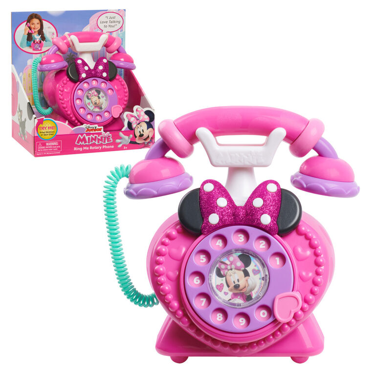 Disney Junior Minnie Mouse Ring Me Rotary Phone with Lights and Sounds, Pretend Play Phone for Kids